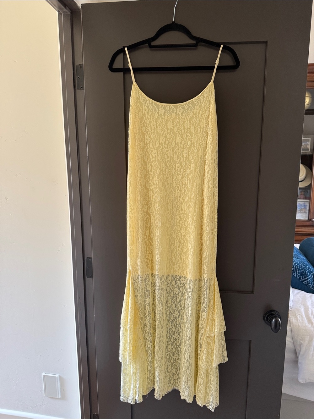Sunlit Lace Maxi Dress with Spaghetti Straps